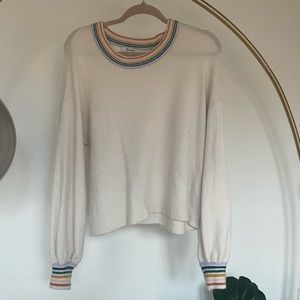 Madewell cream with rainbow neck and cuff sweater